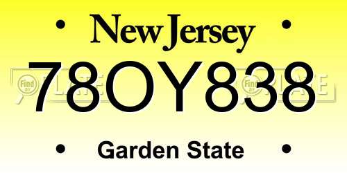 78OY838 New Jersey License Plate