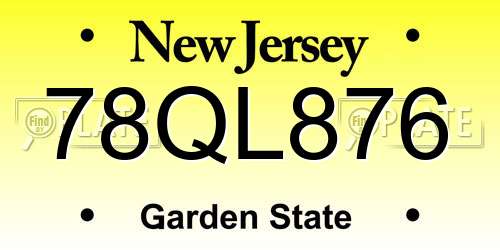 78QL876 New Jersey License Plate