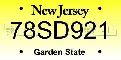 78SD921 New Jersey License Plate
