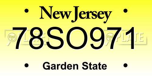 78SO971 New Jersey License Plate