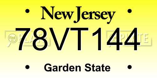 78VT144 New Jersey License Plate