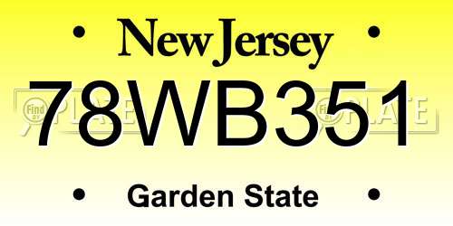 78WB351 New Jersey License Plate