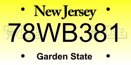 78WB381 New Jersey License Plate