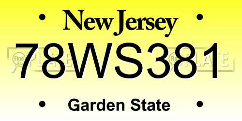78WS381 New Jersey License Plate
