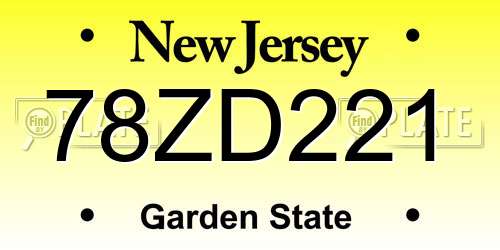 78ZD221 New Jersey License Plate