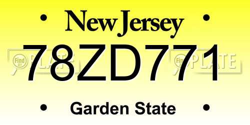 78ZD771 New Jersey License Plate