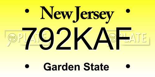 792KAF New Jersey License Plate