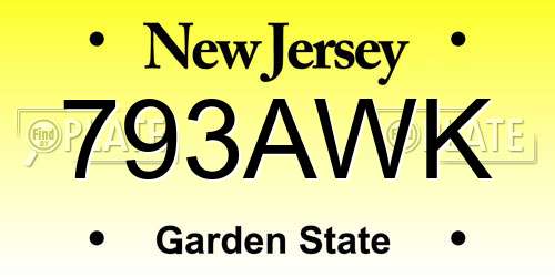 793AWK New Jersey License Plate