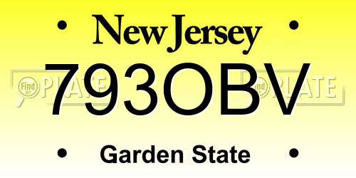 793OBV New Jersey License Plate