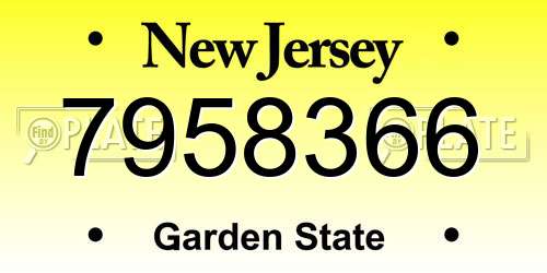 7958366 New Jersey License Plate