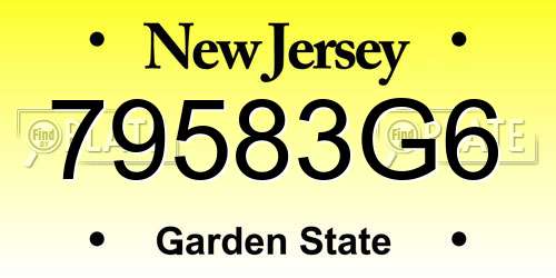 79583G6 New Jersey License Plate