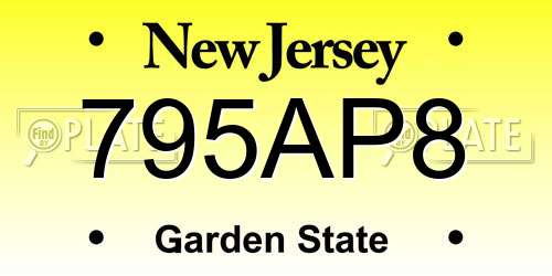 795AP8 New Jersey License Plate