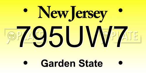 795UW7 New Jersey License Plate