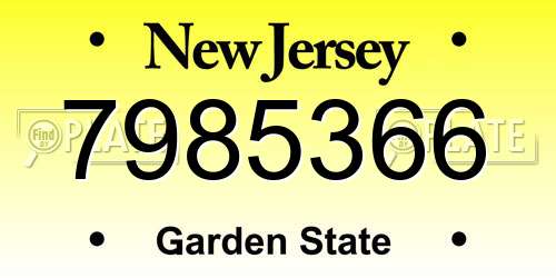 7985366 New Jersey License Plate
