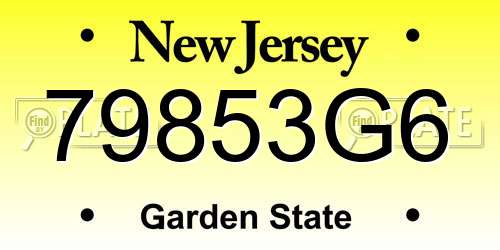 79853G6 New Jersey License Plate