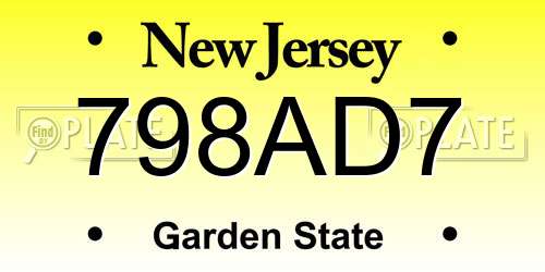 798AD7 New Jersey License Plate