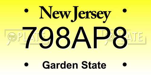 798AP8 New Jersey License Plate