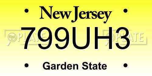 799UH3 New Jersey License Plate