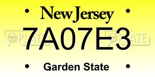 7A07E3 New Jersey License Plate