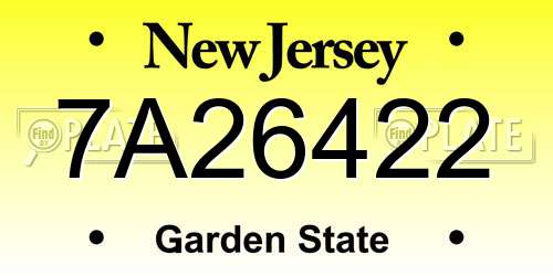 7A26422 New Jersey License Plate