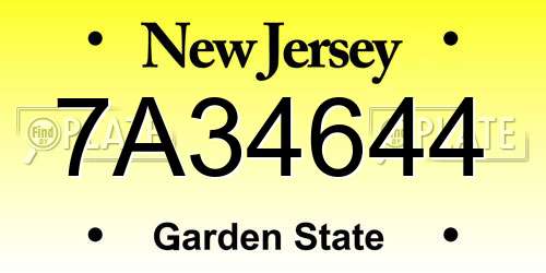 7A34644 New Jersey License Plate