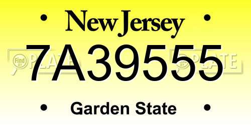 7A39555 New Jersey License Plate