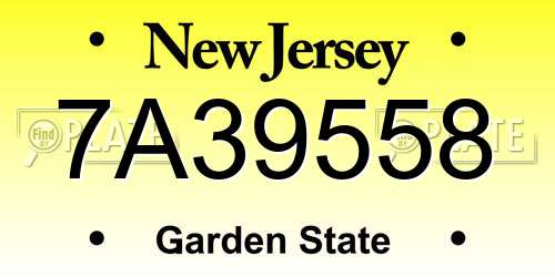 7A39558 New Jersey License Plate