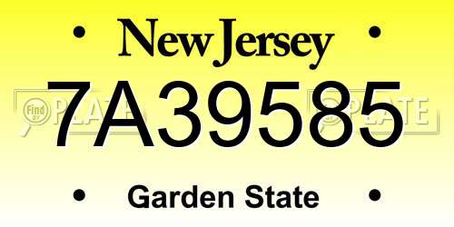 7A39585 New Jersey License Plate