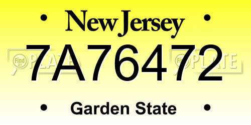 7A76472 New Jersey License Plate