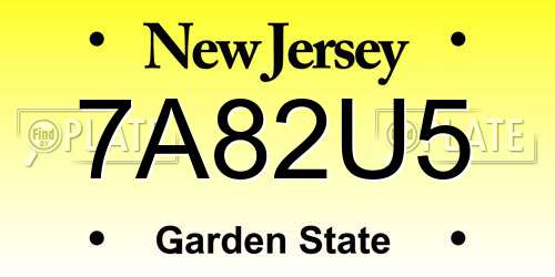 7A82U5 New Jersey License Plate