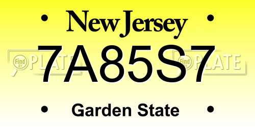 7A85S7 New Jersey License Plate