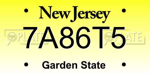 7A86T5 New Jersey License Plate