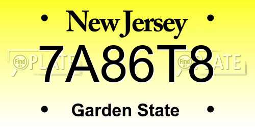 7A86T8 New Jersey License Plate