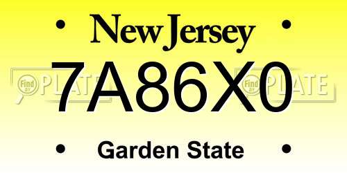 7A86X0 New Jersey License Plate