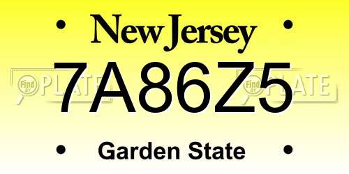 7A86Z5 New Jersey License Plate