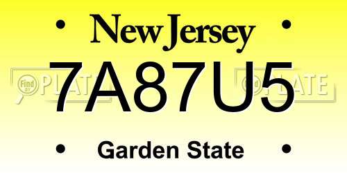 7A87U5 New Jersey License Plate