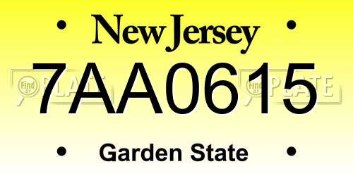7AA0615 New Jersey License Plate