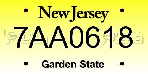 7AA0618 New Jersey License Plate