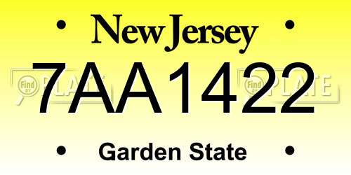 7AA1422 New Jersey License Plate