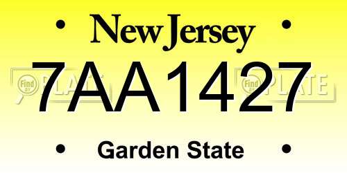 7AA1427 New Jersey License Plate