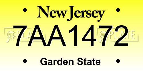 7AA1472 New Jersey License Plate