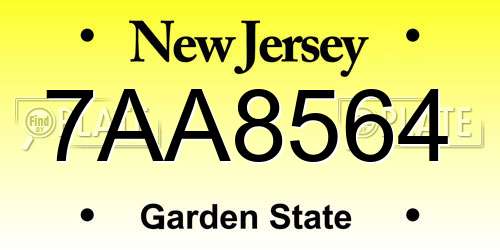 7AA8564 New Jersey License Plate