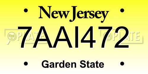 7AAI472 New Jersey License Plate