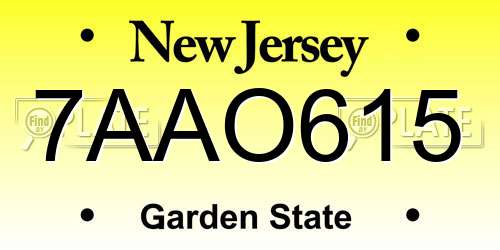 7AAO615 New Jersey License Plate
