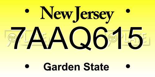 7AAQ615 New Jersey License Plate