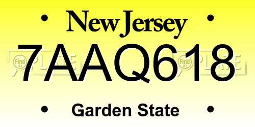 7AAQ618 New Jersey License Plate