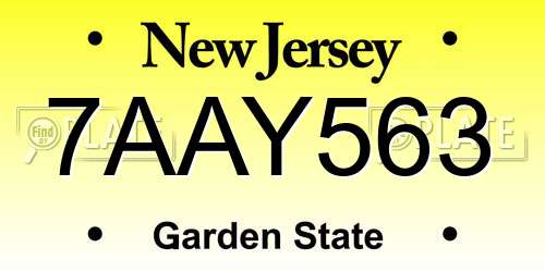7AAY563 New Jersey License Plate