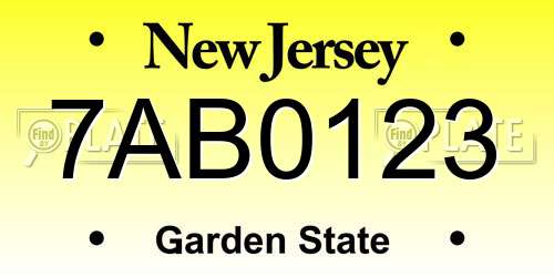 7AB0123 New Jersey License Plate