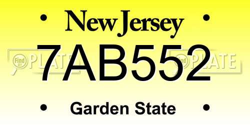 7AB552 New Jersey License Plate