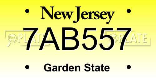7AB557 New Jersey License Plate